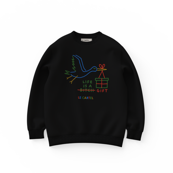 LIFE IS A GIFT・Crewneck unisexe・Noir